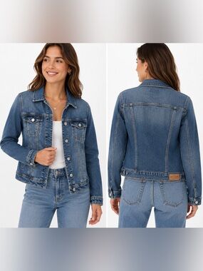 MNG Jeans by Mango Blue Stretch Denim Trucker Jacket Size Medium